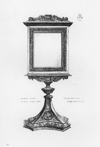 Victoria and Albert Museum: fémes tükör faragott diófa keretben, olasz alkotó: English School