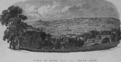 Bath kilátása, a Prior Park közelében készült (metszet) alkotó: English School