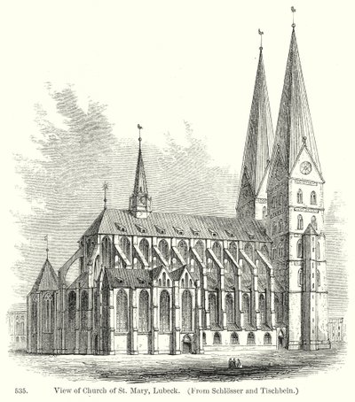 A lübecki Szent Mária-templom látképe (metszet) alkotó: English School