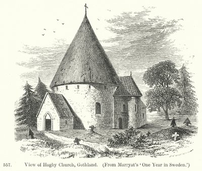 A gothlandi Hagby-templom látképe (metszet) alkotó: English School