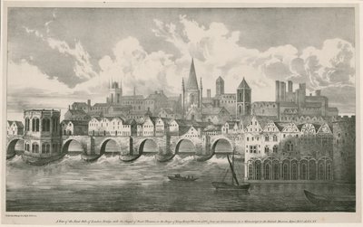 Kilátás az Old London Bridge-re, mint VII. Henrik király uralkodása idején, 1500 körül alkotó: English School