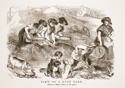 Kilátás a Dust Yardra, illusztráció a London Labor and London Poor-ből, Henry Mayhew, kocsma. 1862 alkotó: English School