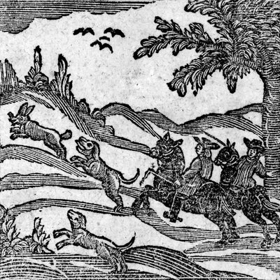 Vadászati jelenet kilátás az „A Book of Roxburghe balladákból” alkotó: English School