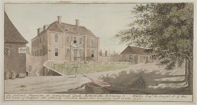Kilátás egy ősi kastélyra a grönlandi dokknál Rotherhithe-ben, Bermondsey államban, 1796 (wc papíron) alkotó: English School