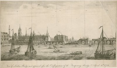 Kilátás a régi London Bridge-re, ahogy az 1758-as tűzvész után megjelent alkotó: English School