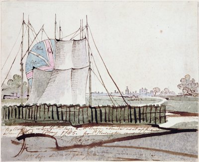 Kilátás a léggömbre Newington Causewayben, 1785. május (tinta és WC papíron) alkotó: English School