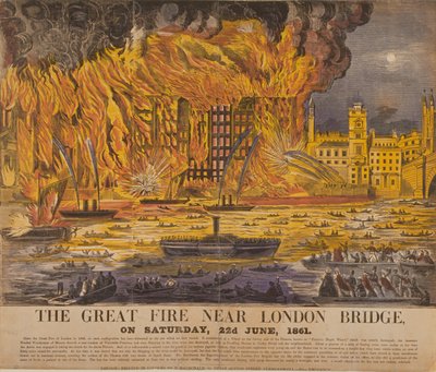 Kilátás a Cottons Wharf Fire-re, 1861 (színes fametszet) alkotó: English School
