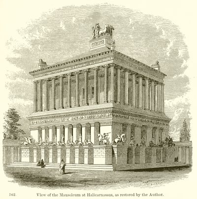 A Halikarnassus-i mauzóleum képe, a szerző által restaurált formában alkotó: English School
