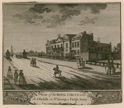 Kilátás a királyi cirkuszra az obeliszk közelében, St Georges Fieldsben, Surryben alkotó: English School