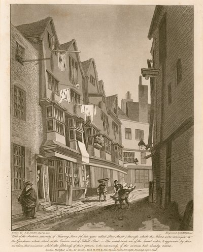 Kilátás a Thieving Lane déli végére (a késői években Bow Street néven) alkotó: English School
