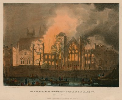 Kilátás a parlament mindkét házának lerombolására, 1834. október 16 alkotó: English School