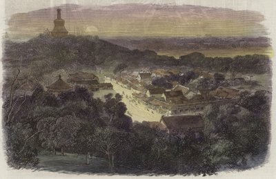 Kilátás a kertekre és a buddhista templomra a császárvárosban alkotó: English School
