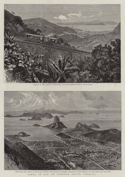 Kilátások Rio de Janeiróban, Dél-Amerikában (metszet) alkotó: English School