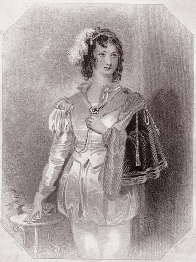 Viola ("" La twelzieme nuit) (Tizenkettedik éjszaka) a - "" Shakespeare Női Galériában, a korai londoni művészek negyvenöt komoly portréjának gyűjteménye, kritikai és irodalmi megjegyzésekkel gazdagítva"" 1838 körül - a "" Galériából Shakespea asszonyai alkotó: English School