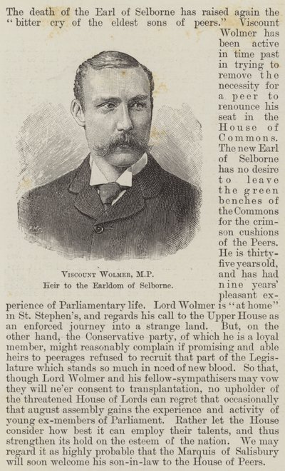 Wolmer vikomt, képviselő, Selborne grófság örököse (metszet) alkotó: English School