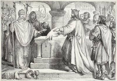 Nagy Károly látogatása a pápánál, illusztráció: James Aitken Wylie (1808-1890) A protestantizmus története című könyvéből, pub. 1878 alkotó: English School