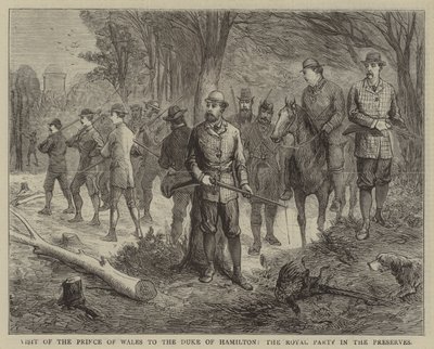 A walesi herceg látogatása Hamilton hercegénél, a királyi párt a rezervátumban (metszet) alkotó: English School