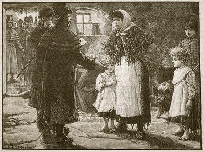 Tizedproktor látogatása, Írország, 1832, illusztráció: Cassells Illustrated History of England (szépia fotó) alkotó: English School
