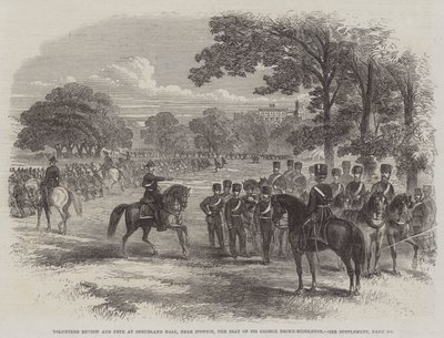 Önkéntes szemle és ünnepség a Shrubland Hallban, Ipswich közelében, Sir George Broke-Middleton székhelyén (metszet) alkotó: English School