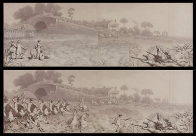 Önkéntes áttekintés a Wormwood Scrubsnál, bemutatva a Mitre Tavernt és a Mitre Bridge-et, Hammersmith, 1800 körül (mosás papíron) alkotó: English School