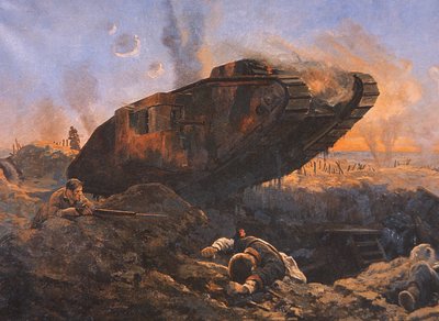 világháborús brit tank akcióban a nyugati fronton alkotó: English School