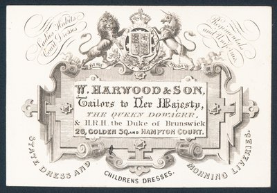 W Harwood & Son, szabók, kereskedelmi kártya alkotó: English School