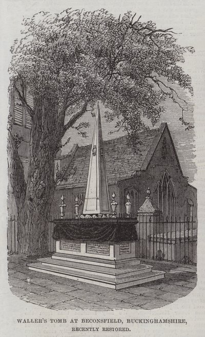 Waller sírja Beaconsfieldben, Buckinghamshire, nemrégiben restaurálva (metszet) alkotó: English School