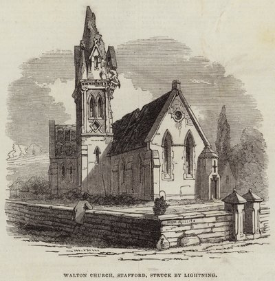 Walton Church, Stafford, vom Blitz getroffen (Stich) von English School