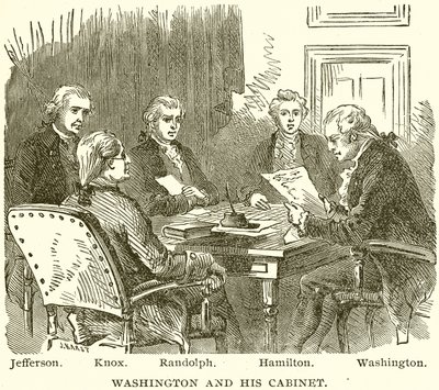 Washington és kabinetje. Jefferson. Knox. Randolph. Hamilton. Washington alkotó: English School