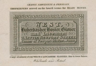 West, rövidárus, harisnya, kesztyű és csipke alkotó: English School