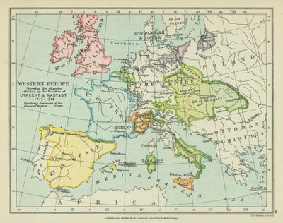 Nyugat-Európa az Utrechti és Rastadti Szerződések által előidézett változásokkal (színes litográfia) alkotó: English School