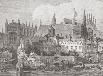 A Westminster Hall a Temzéből nézve I. Károly uralkodása idején, 1625-49 körül alkotó: English School
