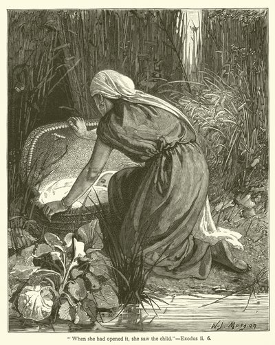 "Amikor kinyitotta, meglátta a gyermeket", Exodus, ii, 6 (metszet) alkotó: English School