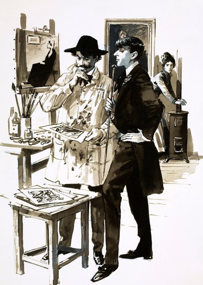 Whistler és Aubrey Beardsley (guache papíron) alkotó: English School