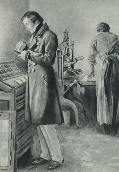 William Lloyd Garrison beállítja a papírtípust alkotó: English School