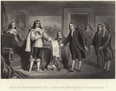 William Penn megkapta a Pennsylvaniai Chartát II. Károlytól alkotó: English School