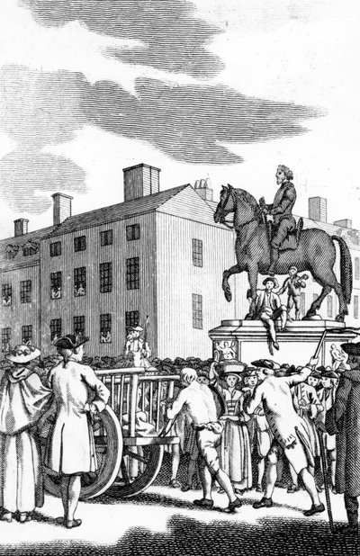 William Stroud, "Egy ember ostorral a szekér farkánál kis Larcenynek Charing Crosstól a lóőrökig", a Tyburn Chronicle számára vésve alkotó: English School