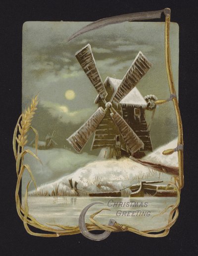 Szélmalom a hóban (chromolitho) alkotó: English School