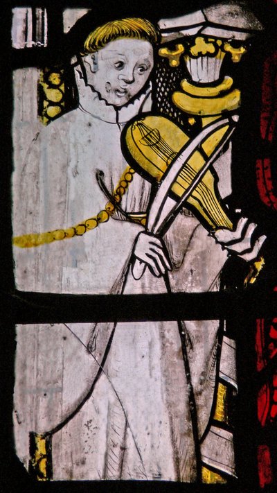 Fenster S6 zeigt einen Musiker mit Rebec von English School