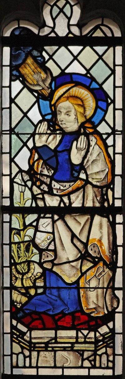n3. ablak, amely Szűz Máriát ábrázolja az Angyali üdvözletkor alkotó: English School