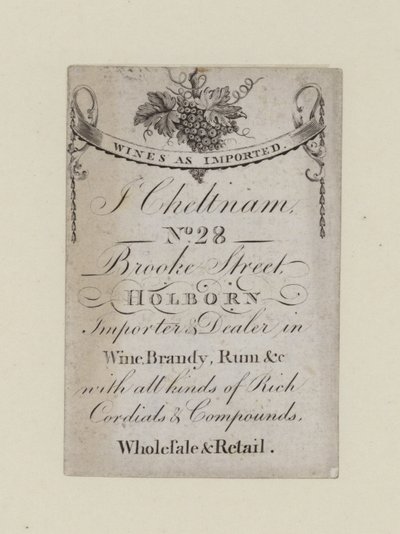 Wine Merchants, IN Cheltenham, kereskedelmi kártya alkotó: English School