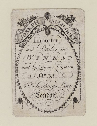 Borkereskedők, Joseph Allicocke, kereskedelmi kártya alkotó: English School