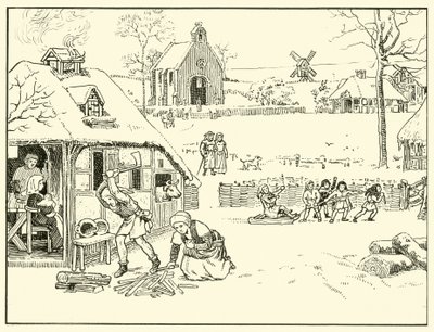 Téli jelenet egy faluban. 14. Cent (tinta papíron) alkotó: English School