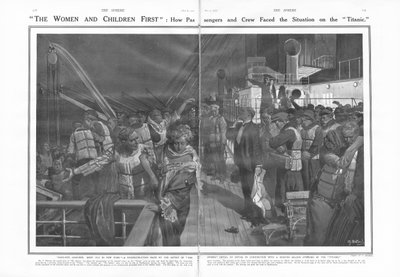 Frauen und Kinder zuerst: Wie die Passagiere und die Besatzung die Situation auf der Titanic meisterten, aus The Sphere, 11. Mai 1912 von English School