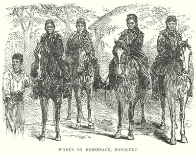 Frau zu Pferd, Honolulu (Gravur) von English School