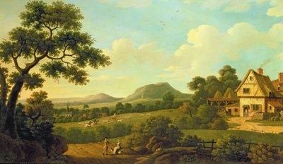 Erdős táj alakokkal egy út mellett, 1770 körül alkotó: English School