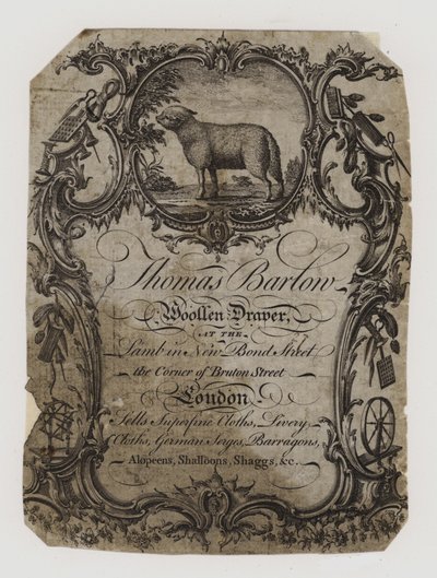 Gyapjú drapériák, Thomas Barton, kereskedelmi kártya alkotó: English School