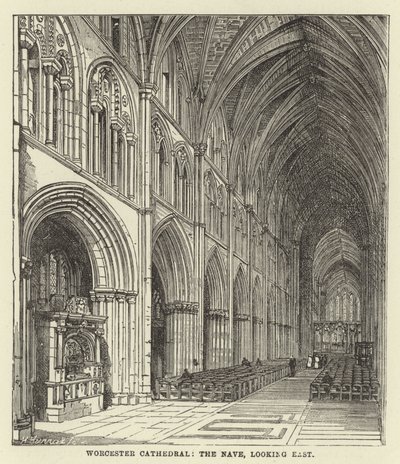 Worcesteri katedrális, a hajó, kelet felé néz alkotó: English School