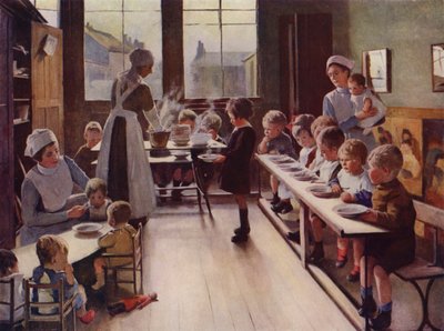 Kisgyermekek étkezés közben a bölcsődében (színes litó) alkotó: English School