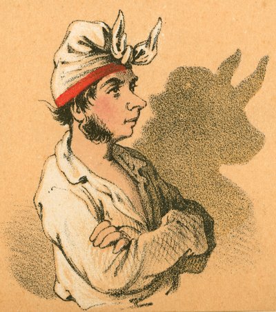 Fiatal férfi és bika árnyéka alkotó: English School